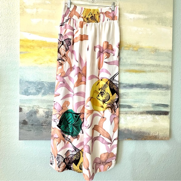 Anthro Maeve Pia Binazzi Smocked Floral Fish Wide-Leg Pants S - Picture 5 of 16